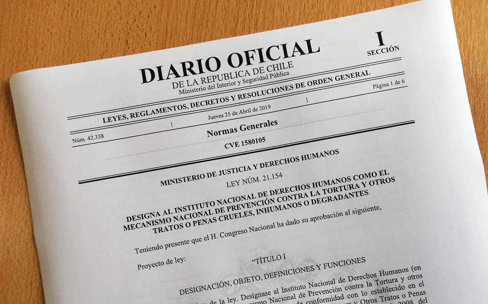Se publica ley que designa al INDH como Mecanismo Nacional de Prevención contra la Tortura