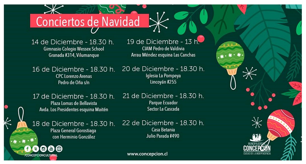  Del 14 al 22 de diciembre | Municipalidad de Concepción ofrece conciertos navideños gratuitos en barrios de la comuna