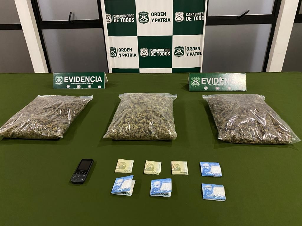  Un detenido y más de 3 kilos de marihuana dejó operativo de Carabineros de O.S.7 en la sureña comuna de Mulchén